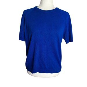 Hampshire Studio Blue Short Sleeve Sweater Size Large Blue Acrylic Made In USA